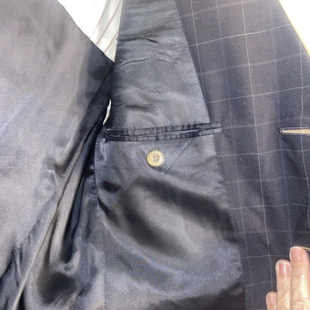 Vintage Tommy Hilfiger Suit Black Windowpane 2 Pc Pleated 90s Made USA 42R 33x29